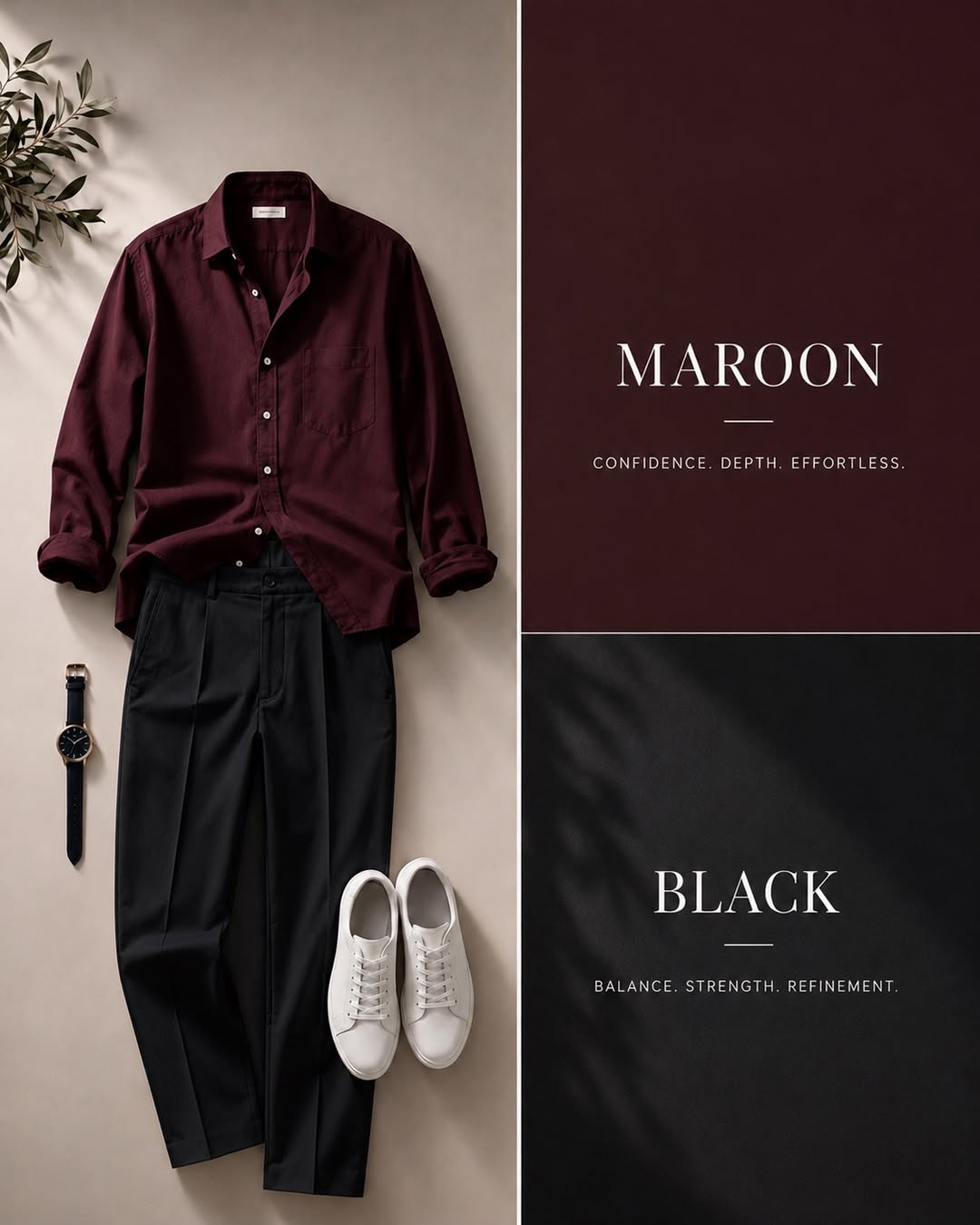 DripXO Maroon Shirt – Black Wide-Leg Trouser Combo