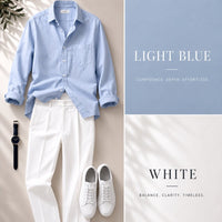 DripXO Light Blue Shirt – White Wide-Leg Trouser Combo