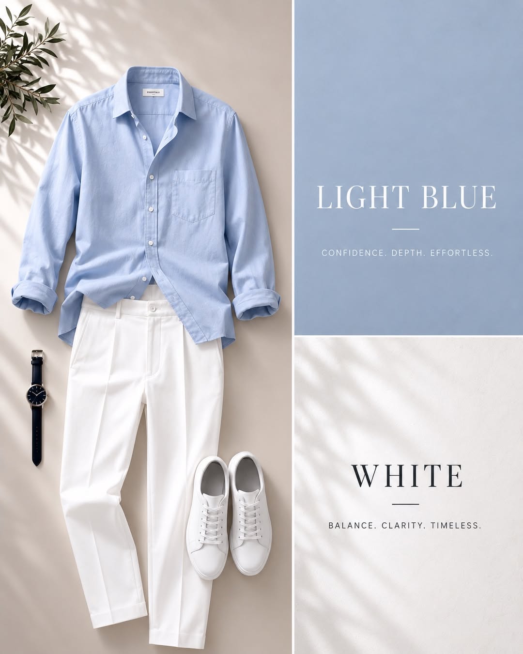 DripXO Light Blue Shirt – White Wide-Leg Trouser Combo