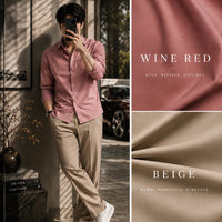 DripXO Wine Red Shirt – Beige Wide-Leg Trouser Combo