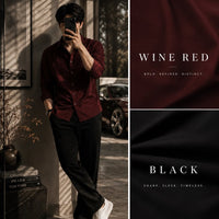 DripXO Wine Red Shirt – Black Wide-Leg Trouser Combo
