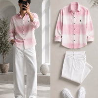 DripXO Blush Pink Check Shirt – White Wide-Leg Jeans Combo
