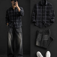 DripXO Dark Grey Plaid Shirt – Vintage Washed Black Jeans Combo