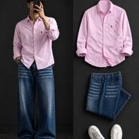 DripXO Baby Pink Shirt – Blue Wide-Leg Jeans Combo
