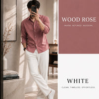 DripXO Wood Rose Shirt – White Wide-Leg Trouser Combo