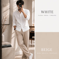 DripXO White Shirt – Beige Wide-Leg Trouser Combo
