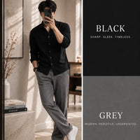 DripXO Black Shirt – Grey Wide-Leg Trouser Combo