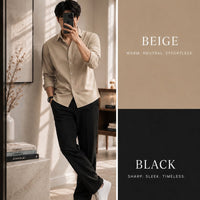 DripXO Beige Shirt – Black Wide-Leg Trouser Combo