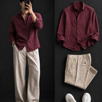 DripXO Maroon Shirt – Beige Wide-Leg Chinos Combo
