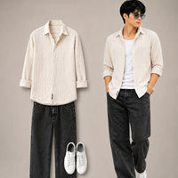 Men's Oversized Cream Textured Shirt – Relaxed Casual Fit