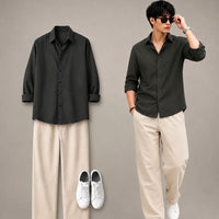 Charcoal Black Shirt & Wide-Leg Pants Set