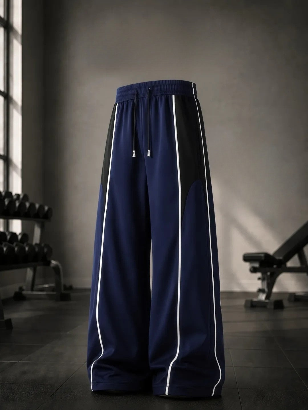 Navy Stripe Wide Leg Track Pants