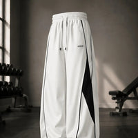 White Colourblock Wide Leg Track Pants
