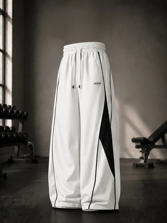 White Colourblock Wide Leg Track Pants