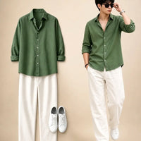Olive Green Shirt & Wide-Leg Pants Set