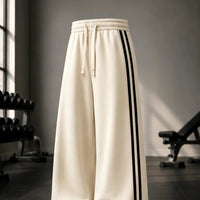Cream Double Stripe Wide Leg Track Pants