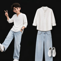 White Shirt & Light Blue Wide Leg Jeans Set