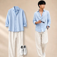 Sky Blue Shirt & Wide-Leg Pants Set