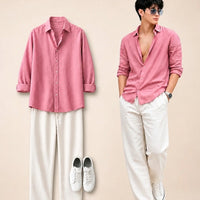 Men's Oversized Pink Linen Shirt – Breezy Summer Casual Fit