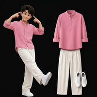 Pink Shirt & Cream Wide Leg Pants Set