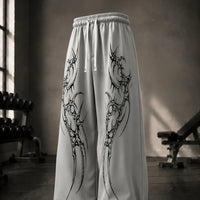 White Tribal Graphic Wide Leg Track Pants