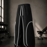 Black Reflective Line Wide Leg Track Pants