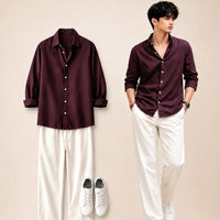 Maroon Shirt & Wide-Leg Pants Set