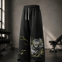 Black Anime Lightning Graphic Wide Leg Track Pants