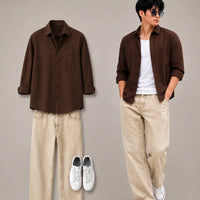 Men's Oversized Brown Linen Shirt – Relaxed Casual Fit