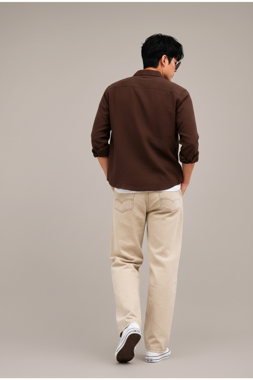 Men's Oversized Brown Linen Shirt – Relaxed Casual Fit