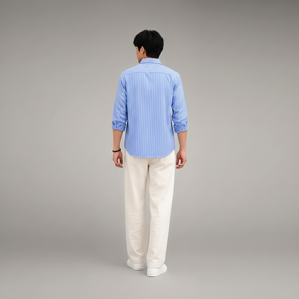 Blue Striped Shirt & Wide-Leg Pants Set