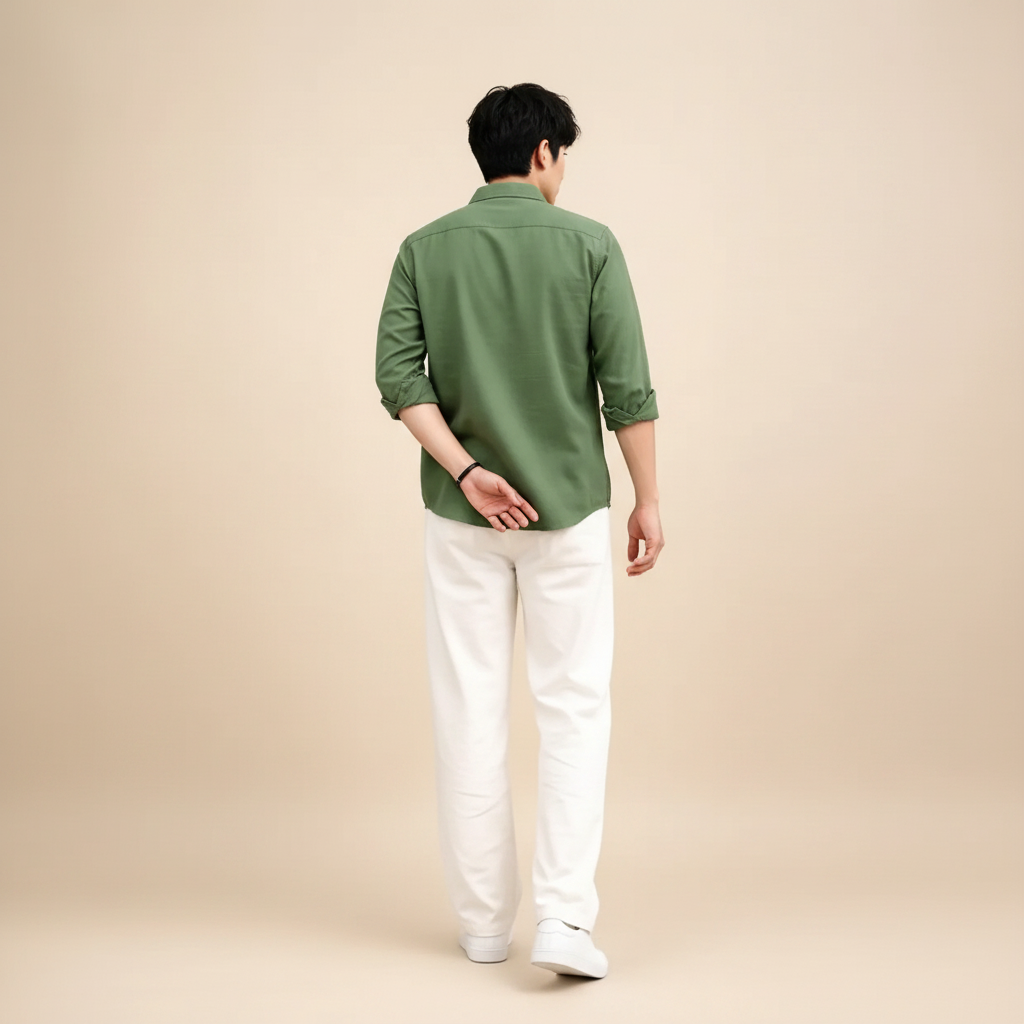Olive Green Shirt & Wide-Leg Pants Set