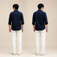 Navy Blue Shirt & Wide-Leg Pants Set
