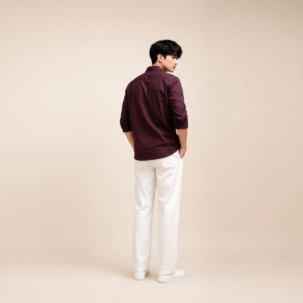 Maroon Shirt & Wide-Leg Pants Set