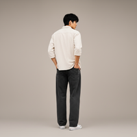 Men's Oversized Cream Textured Shirt – Relaxed Casual Fit
