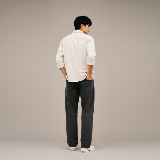 Men's Oversized Cream Textured Shirt – Relaxed Casual Fit