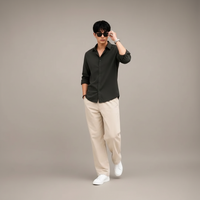 Charcoal Black Shirt & Wide-Leg Pants Set