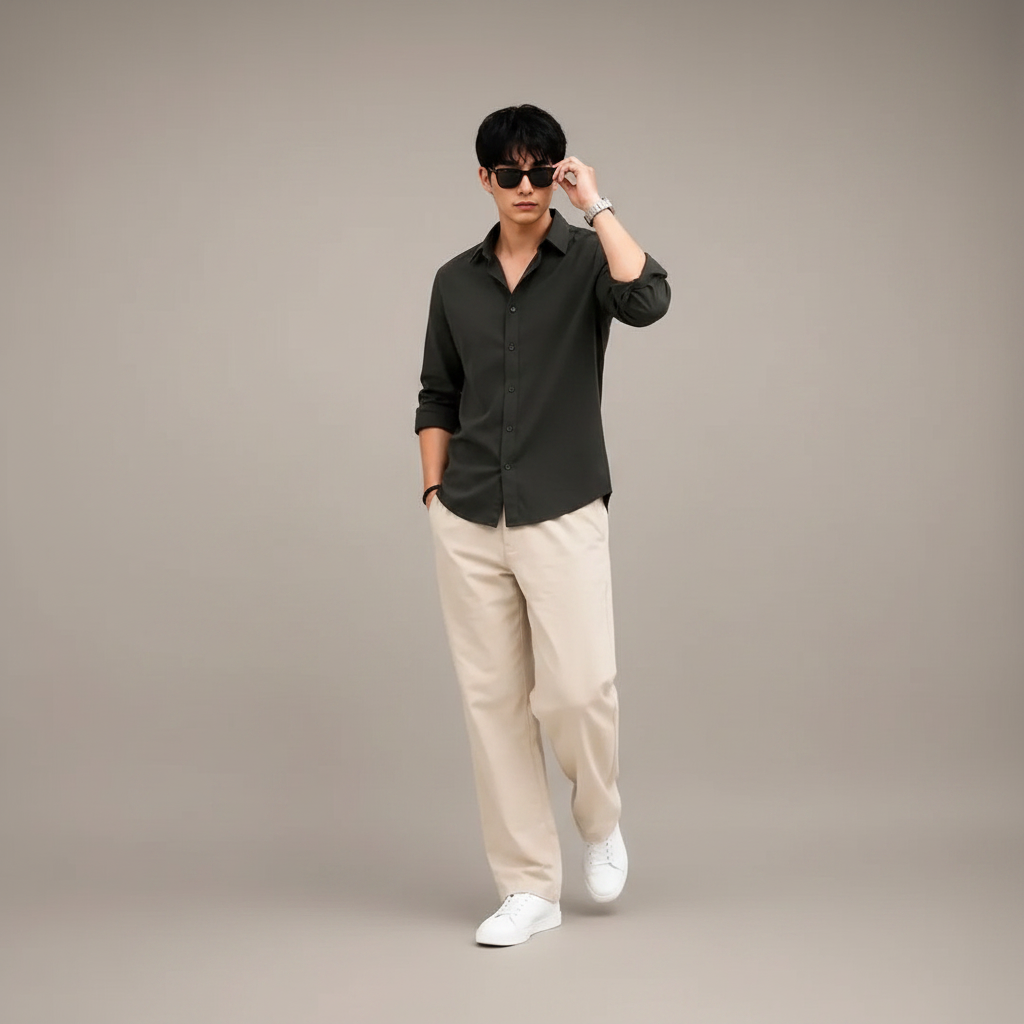 Charcoal Black Shirt & Wide-Leg Pants Set