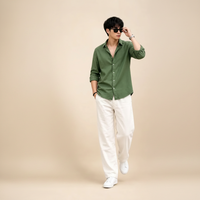 Olive Green Shirt & Wide-Leg Pants Set
