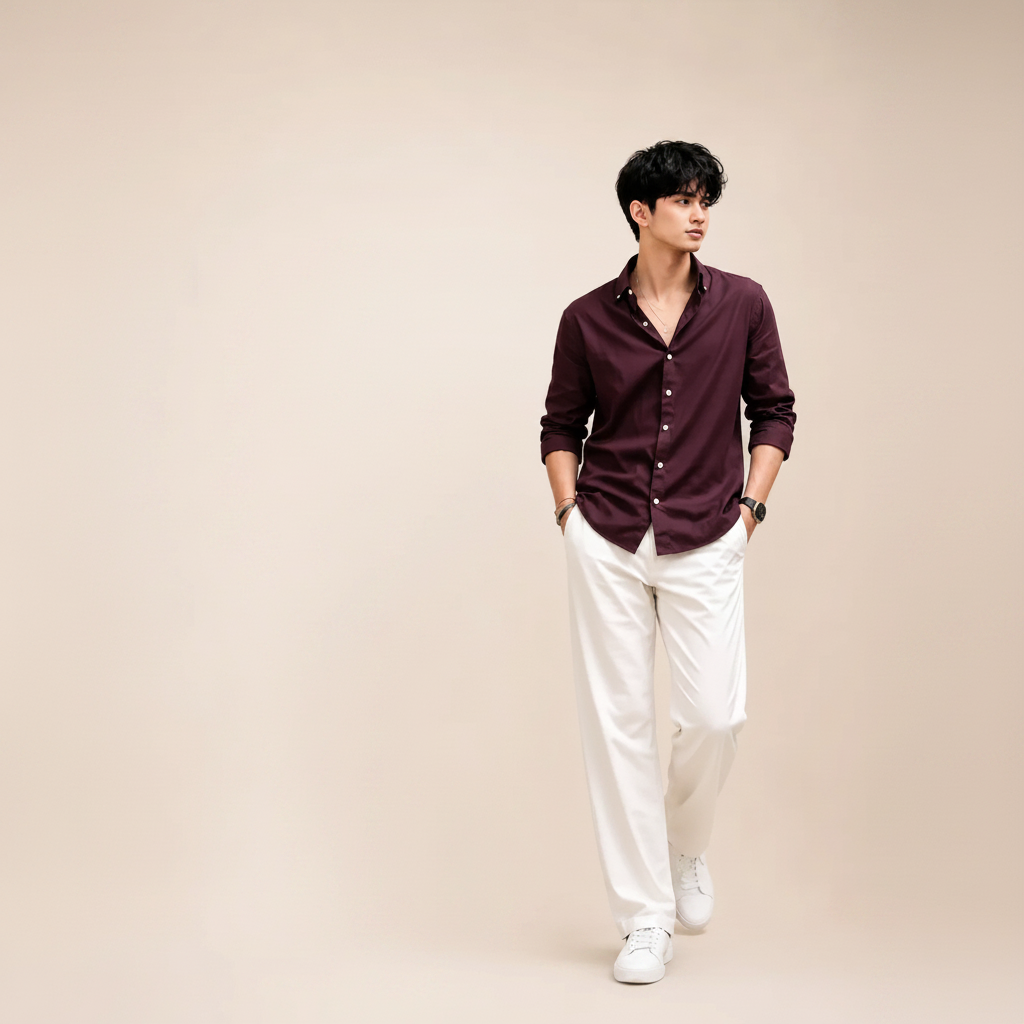 Maroon Shirt & Wide-Leg Pants Set