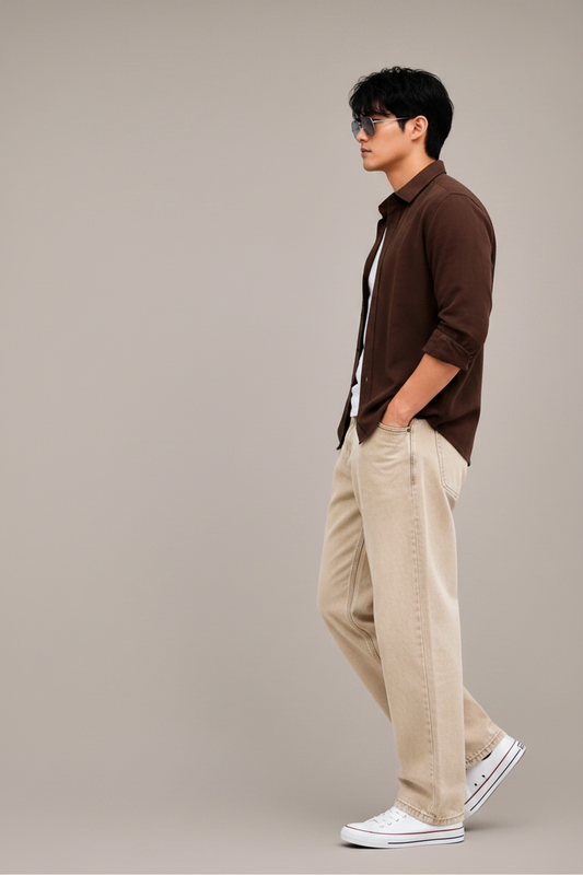 Men's Oversized Brown Linen Shirt – Relaxed Casual Fit