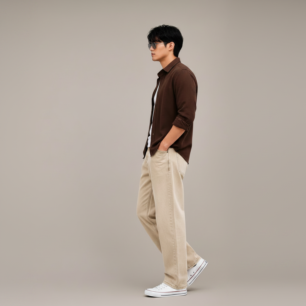 Men's Oversized Brown Linen Shirt – Relaxed Casual Fit
