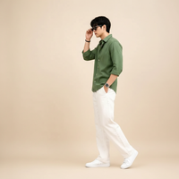 Olive Green Shirt & Wide-Leg Pants Set